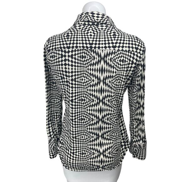 Zara Black White Checkered Plaid Long Sleeve Button Down Shirt Blouse Top Sz M - Picture 2 of 4